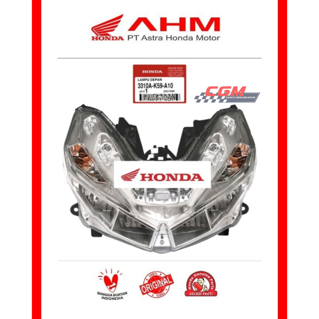 3310A-K59-A10 lampu depan reflector assy vario 125 led vario 150 led tahun 2015-2017 asli honda ahm,