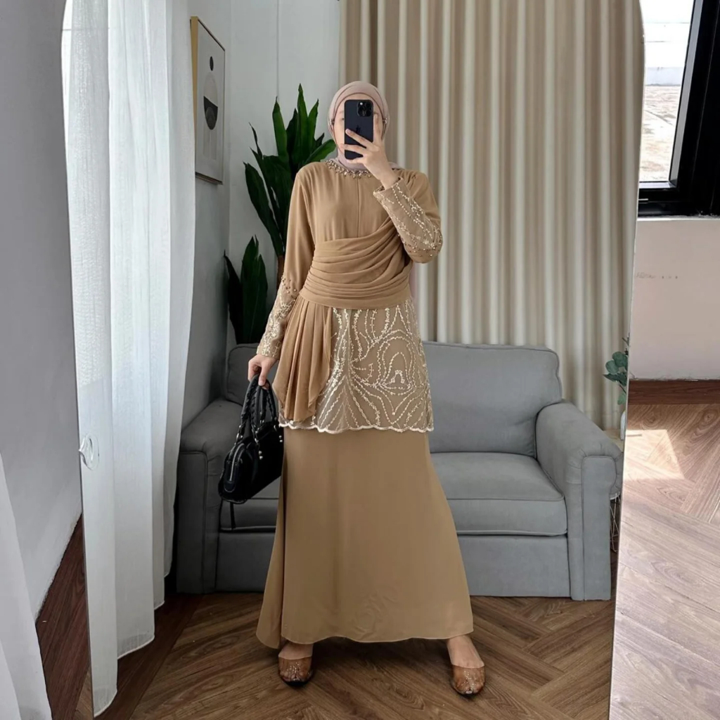 Gamis Pesta Premium Bahan Ceruti Mix Brokat Payet New Model Asel New Model Kondangan Sultan Gamis