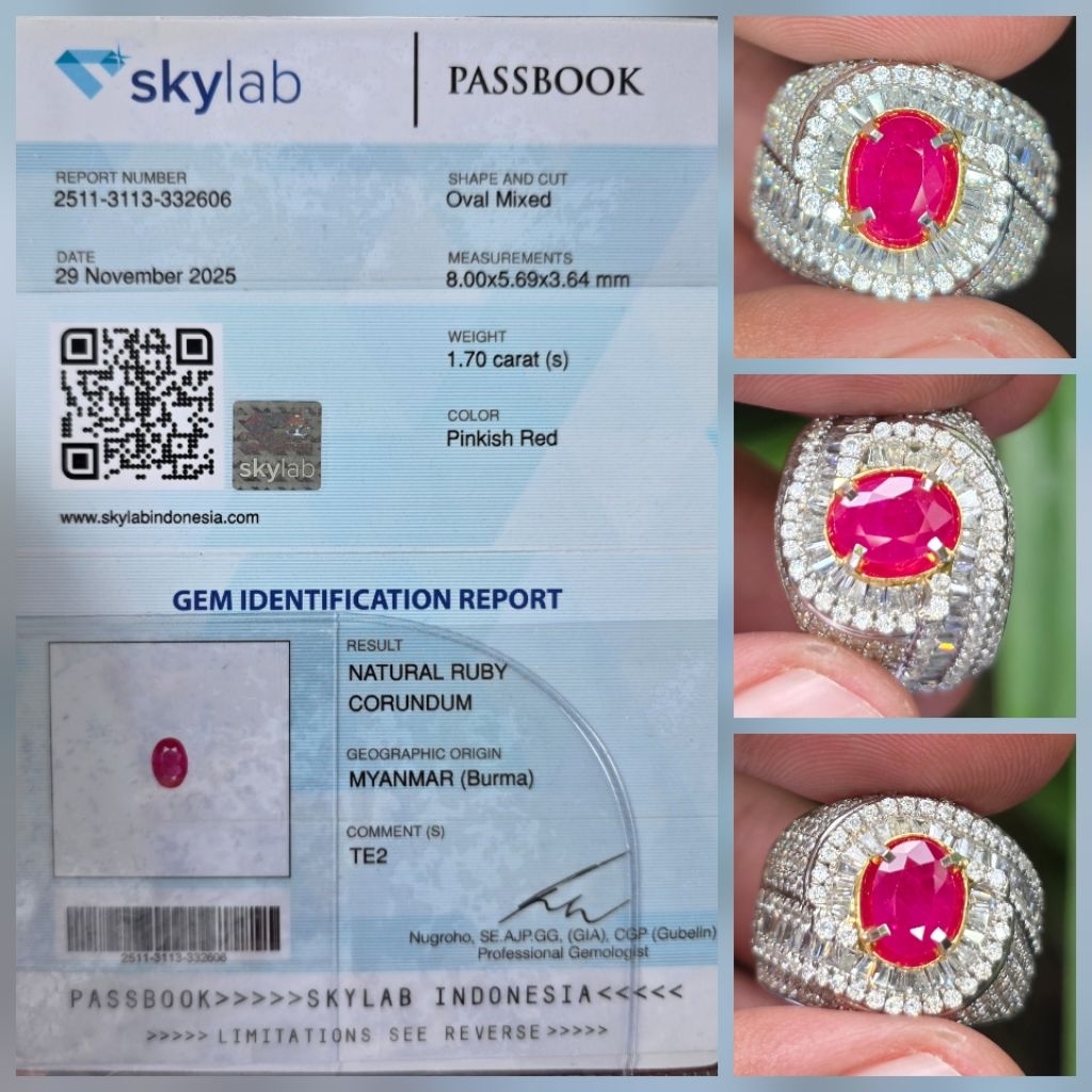 Batu Natural Ruby Burma Myanmar Sertifikat 1.70 crt