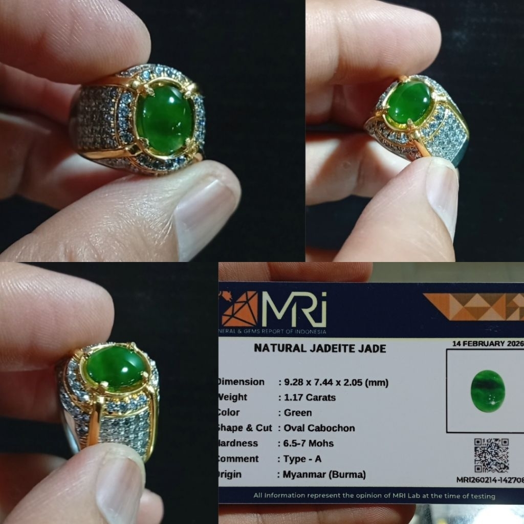 Giok Birma Type A Jadeite Jade 1.17 ct ring perak
