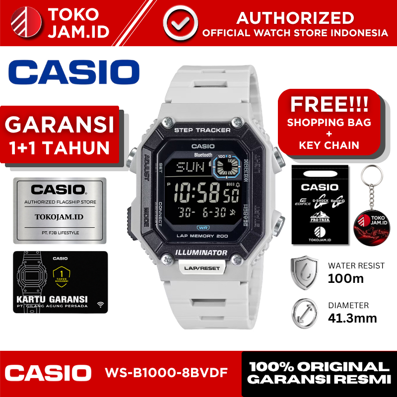 Jam Tangan Casio Pria WS-B1000-8BVDF Original Digital Abu-Abu Bluetooth Step Tracker Sport WR 100M