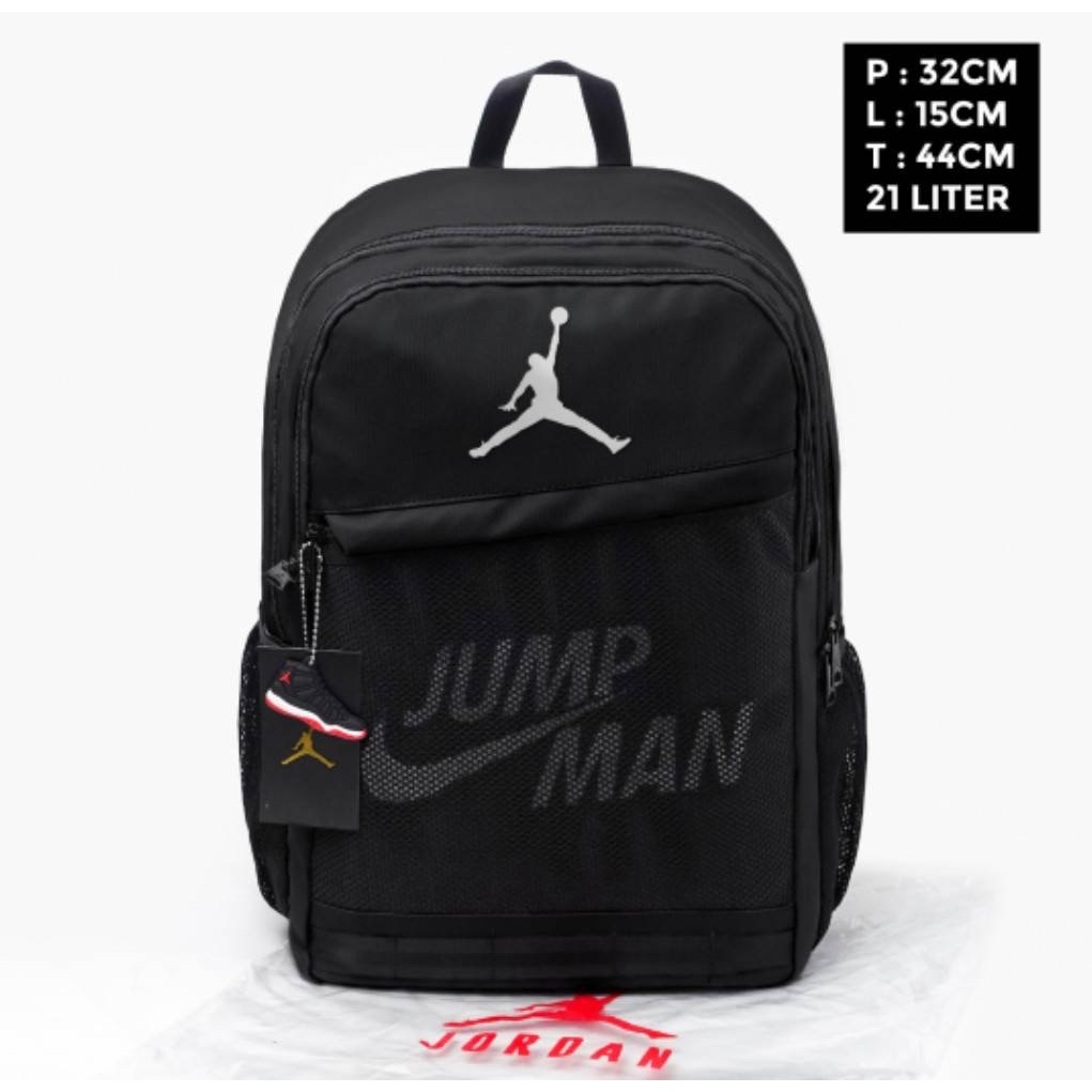 TAS RANSEL JORDAN JUMPMAN MODEL ORIGINAL FULL BLACK BACKPACK / RANSEL PRIA WANITA BEST SELLER / BISA