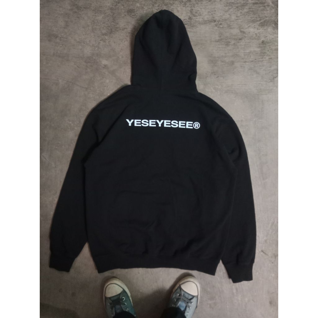 Hoodie YESEYESEE Y.E.S Oval Logo Velvet Black on Black Backprint Original