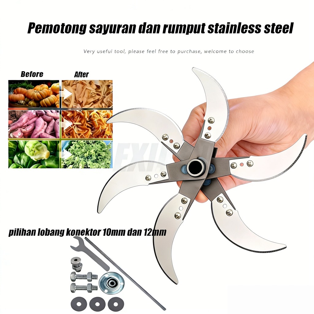 [With Pole]Pisau Cacah Rumput 4/6 Mata Dengan Batang Bor Listrik Penghancur Pakan Ternak Ayam Bebek 