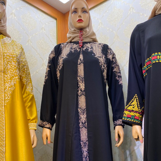 Abaya Belah pintu/LD 100-140/motif pintu aceh JetBlack