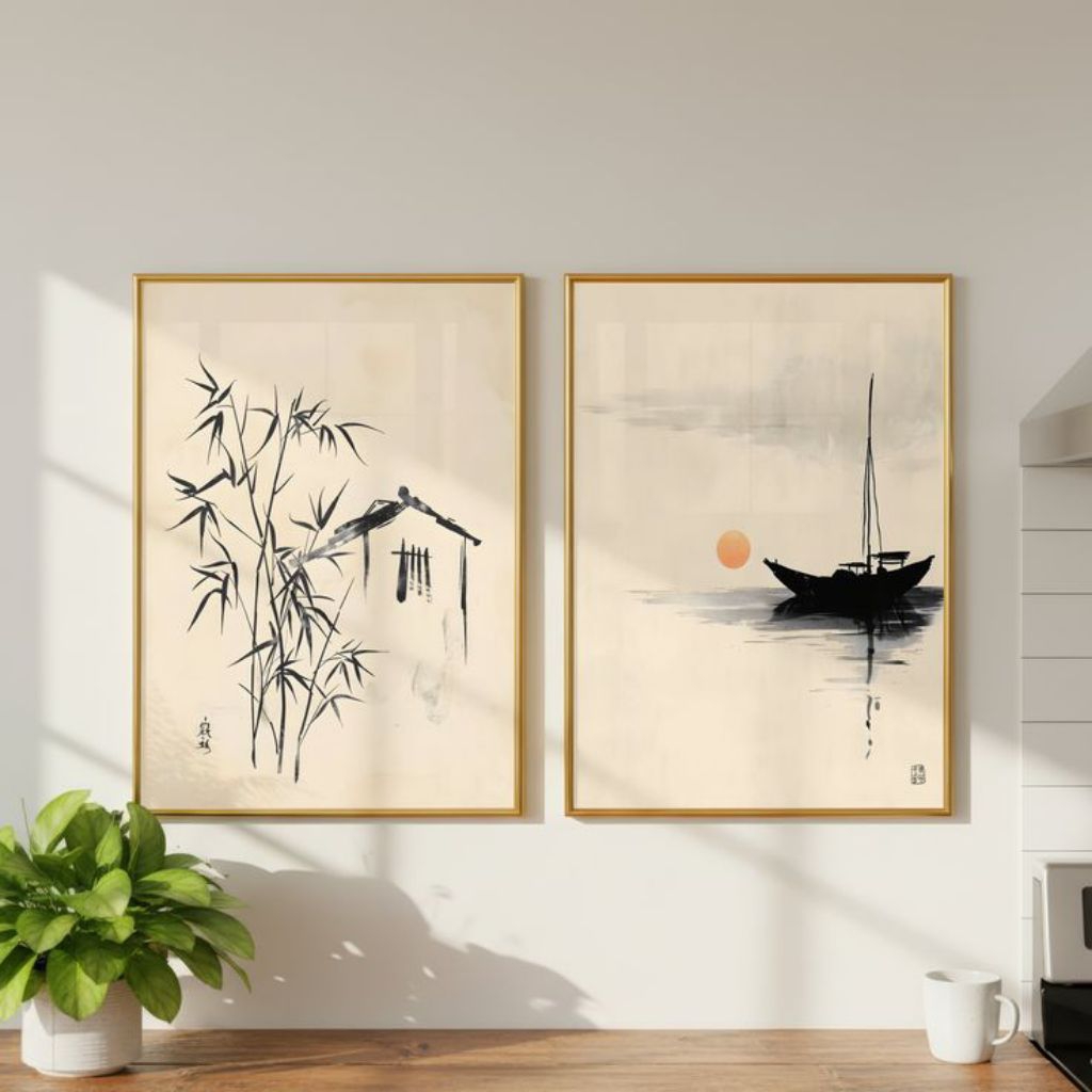 lukisan dinding lukisan jepang abstrak aesthetic no texture –lukisan siap pajang