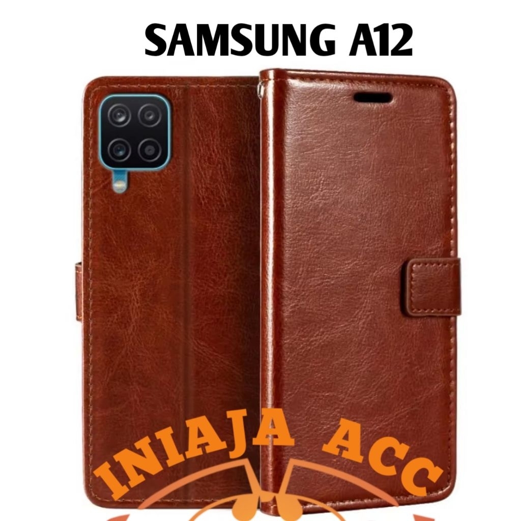 CASE SAMSUNG A12 LEATHER CASE SARUNG HP DOMPET KULIT FLIP COVER CASE BUKA TUTUP KESING DOMPET