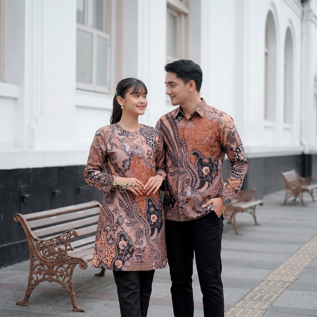 Kemeja Batik Pria Lenagn Panjang dan Pendek Motif  RoseGold warna Salem