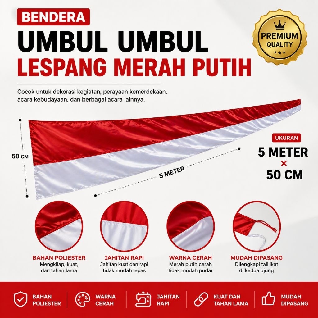 BENDERA - Merah Putih Panjang, Lespang, Umbul Umbul (5 meter)