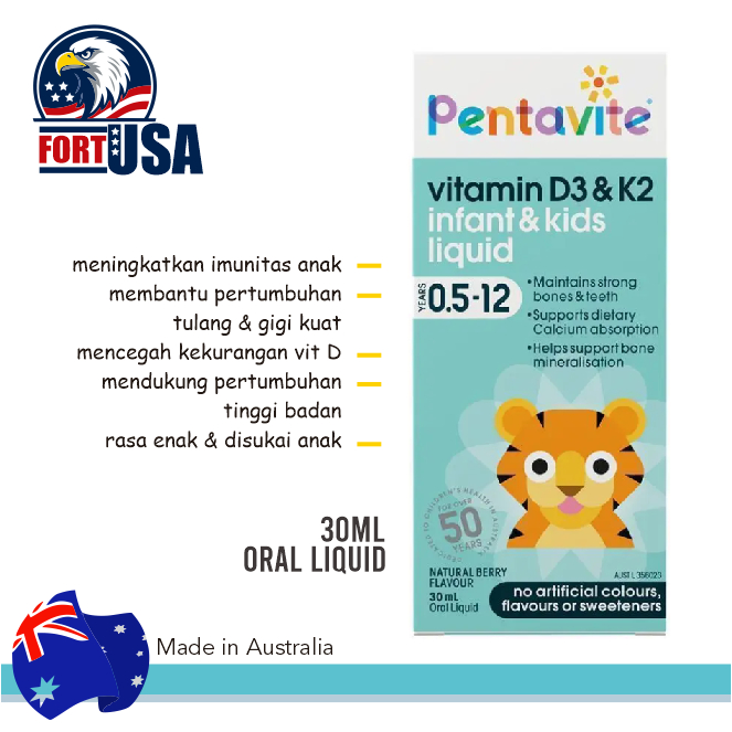 Pentavite Vitamin D3 K2 Anak Cair 30ml – Suplemen Tulang, Gigi & Imun Anak