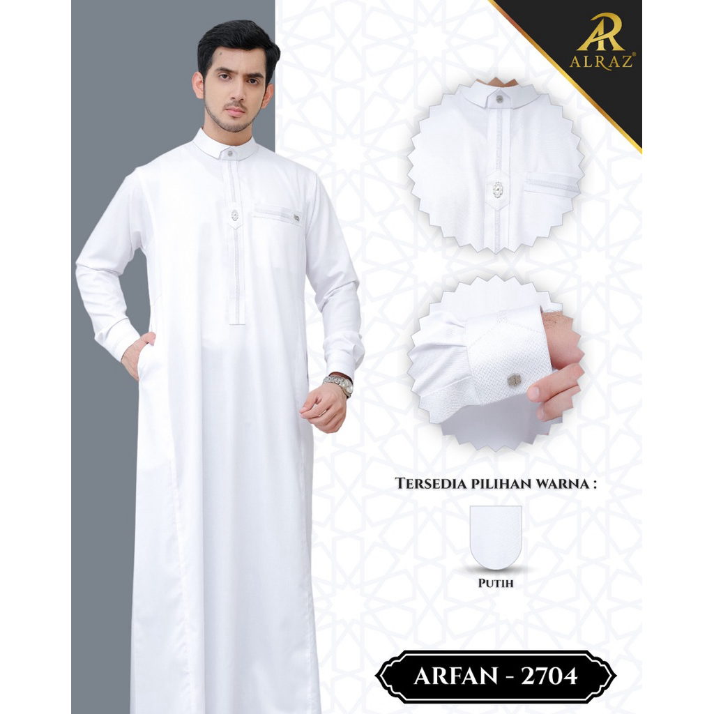gamis Alraz model arfan 2704 putih Lengan Panjang jubah alraz jubah alraz dewasa pria