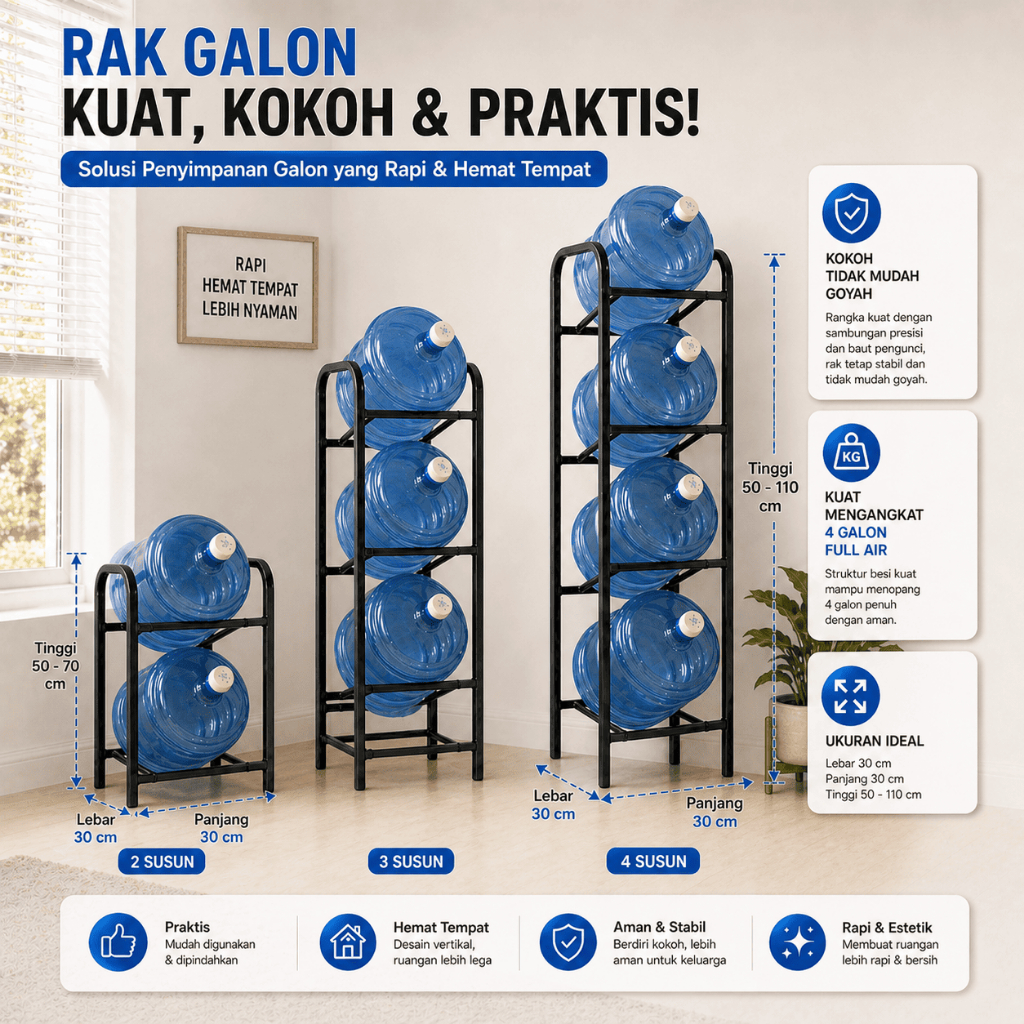 RAK GALON AIR 2 3 4 SUSUN | HEMAT TEMPAT ANTI BERANTAKAN KUAT KOKOH MINIMALIS
