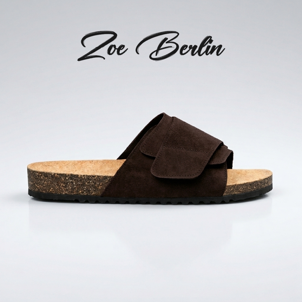 Brussel Brown Suede LT Zoe Berlin - Sandal Footbed Pria Slides Cork Birken Docmart Anti Slip
