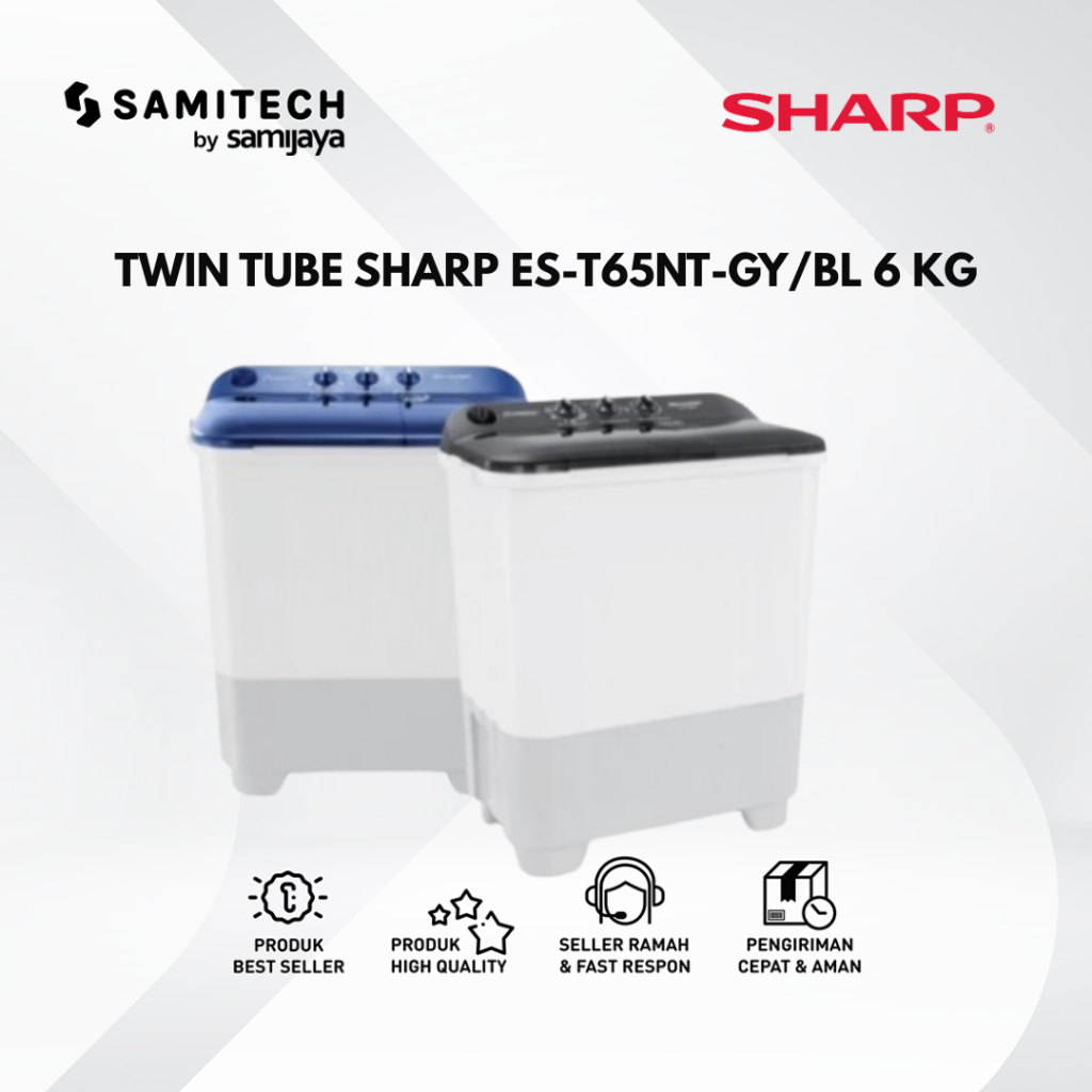 MESIN CUCI 2 TABUNG SHARP ES-T65NT-GY/BL T65NT BLUE ES T65NT GREY KAPASITAS 6KG BERGARANSI
