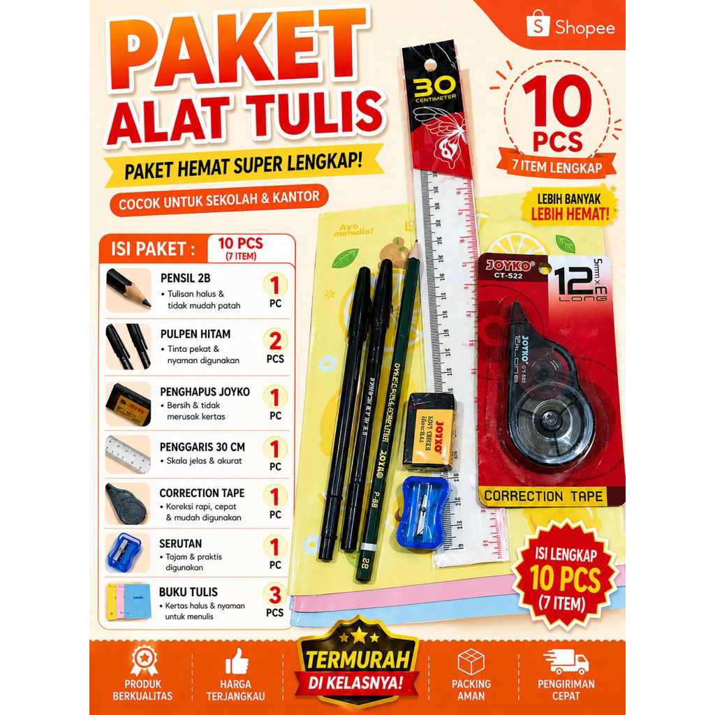 Paket Alat Tulis Lengkap 10 PCS Murah | ATK Sekolah Kantor