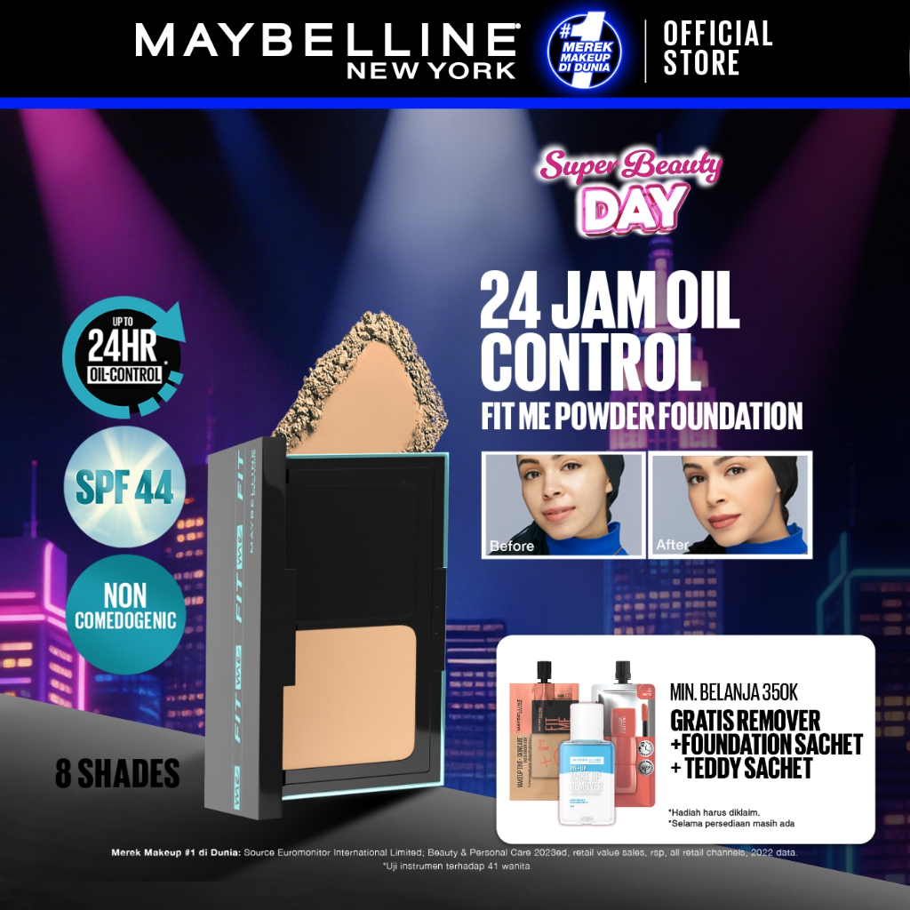 MAYBELLINE OFFICIAL Fit Me 24HR Oil Control Powder Foundation 5 gr Make up Bedak Two Way Cake TWC SP