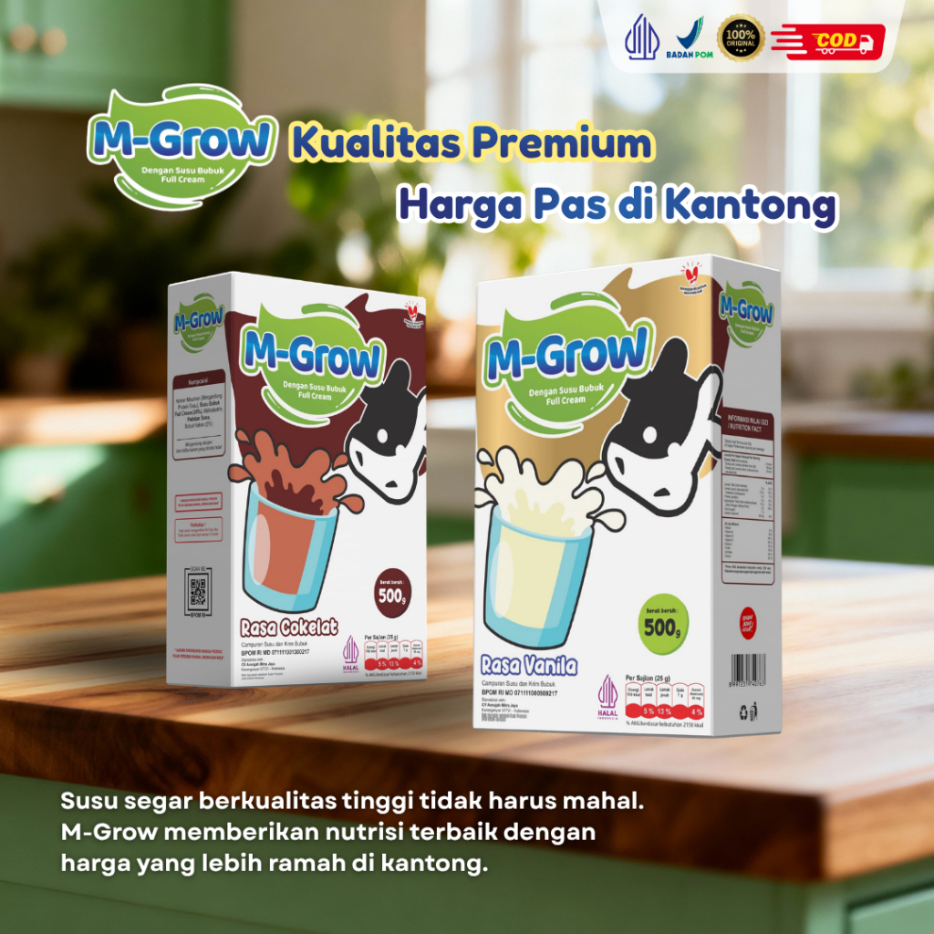 M-Grow Fullcream susu 60 persen penambah gemuk dan tinggi badan untuk anak-anak dan remaja