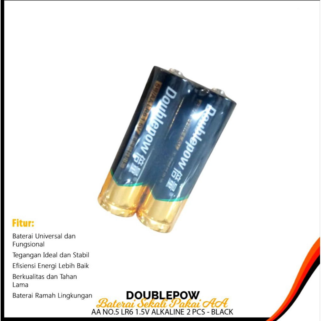 Baterai AA Doublepow Alkaline 2pcs batre LR6 batre A2 1.5V battery