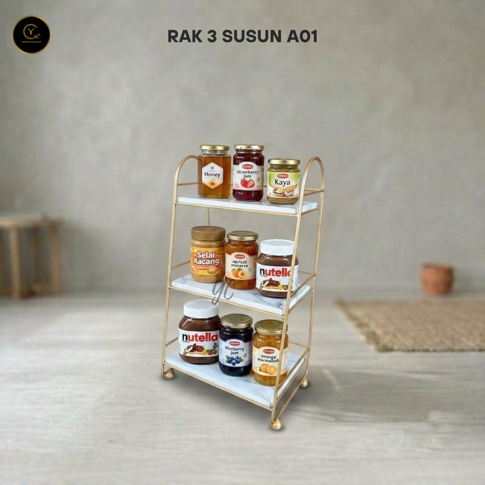 Yc Rak 3 Susun A01 Besi Serbaguna Rak Make Up Dapur Besi Gold