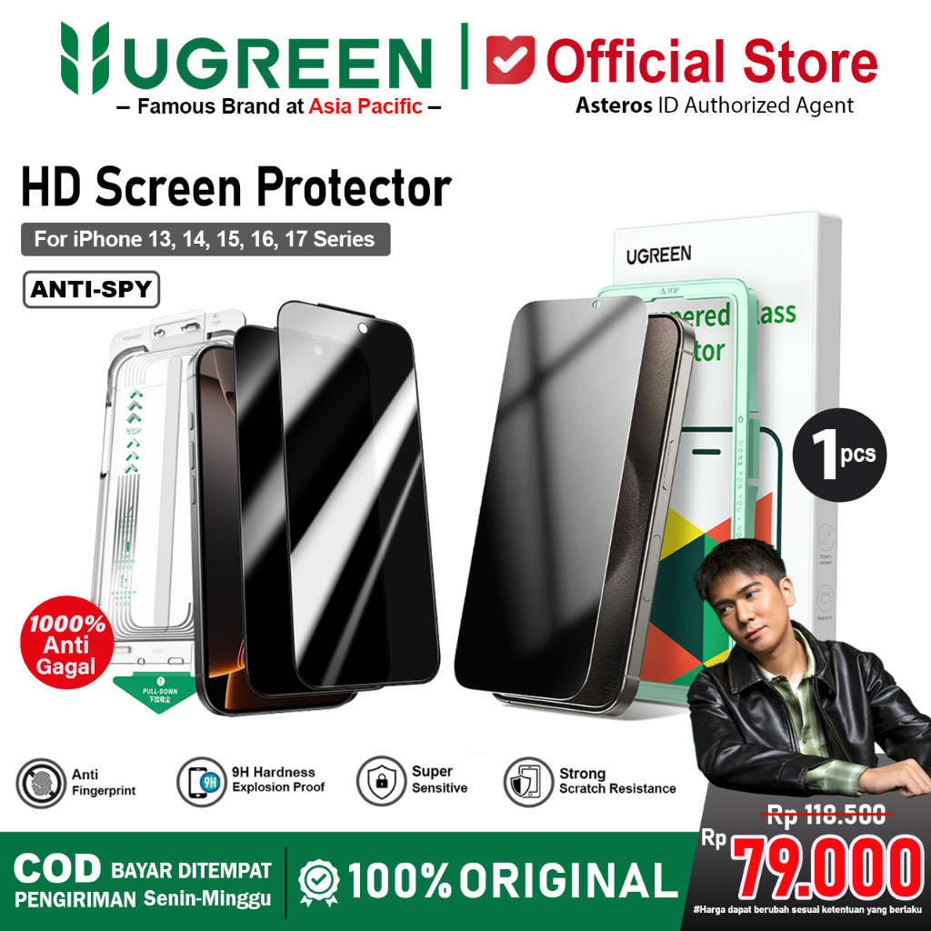 UGREEN Tempered Glass Anti Spy For iPhone 13 14 15 16 17 Series Full Screen Protector