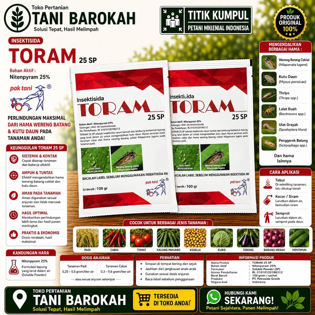 Insektisida TORAM 25SP 100 gr / Bahan Aktif Nitenpyram 25%