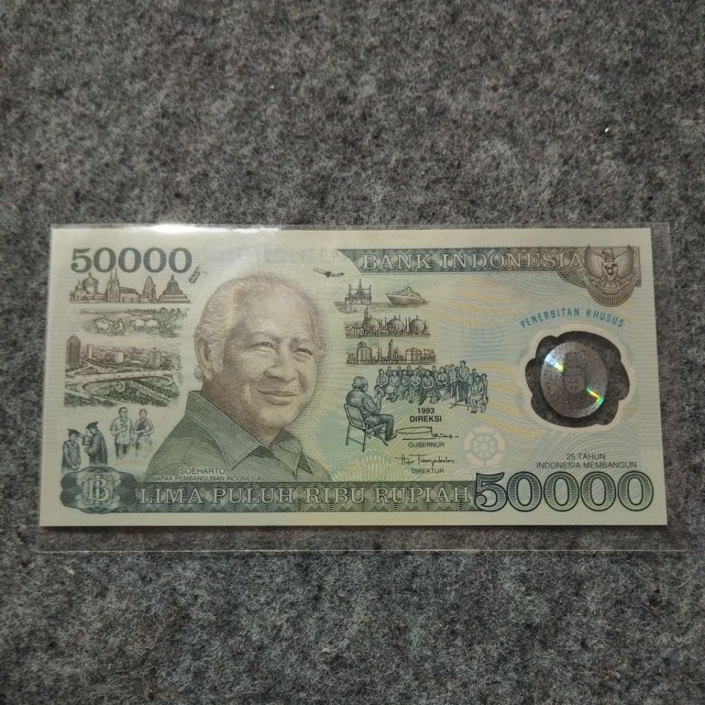 uang kertas kuno 50rb Suharto polymer 1993