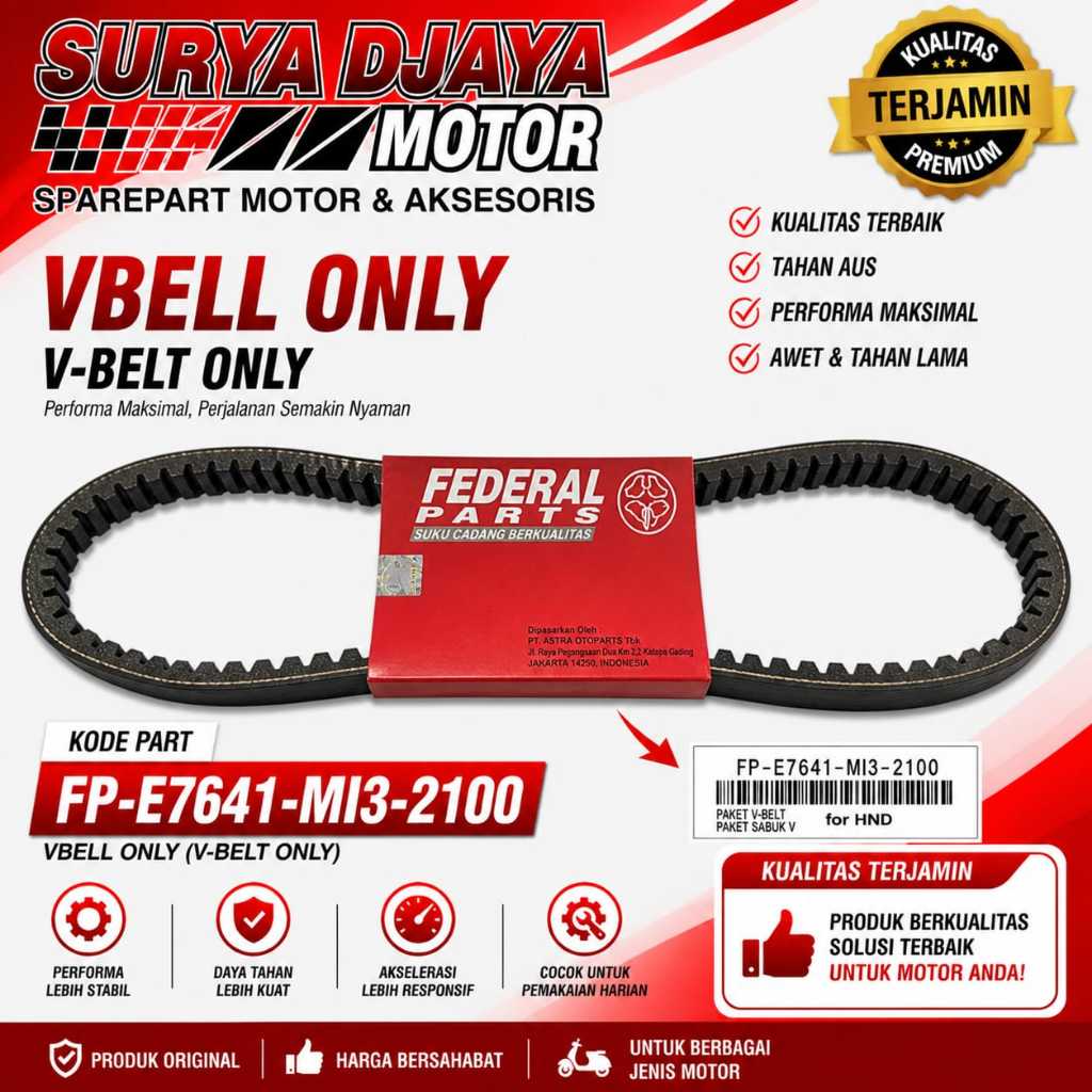Vbelt FP-E7641-MI3-2100 FEDERAL Original Vanbelt Vanbel V belt V-belt MIO M3, MIO Z ORIGINAL MURAH F