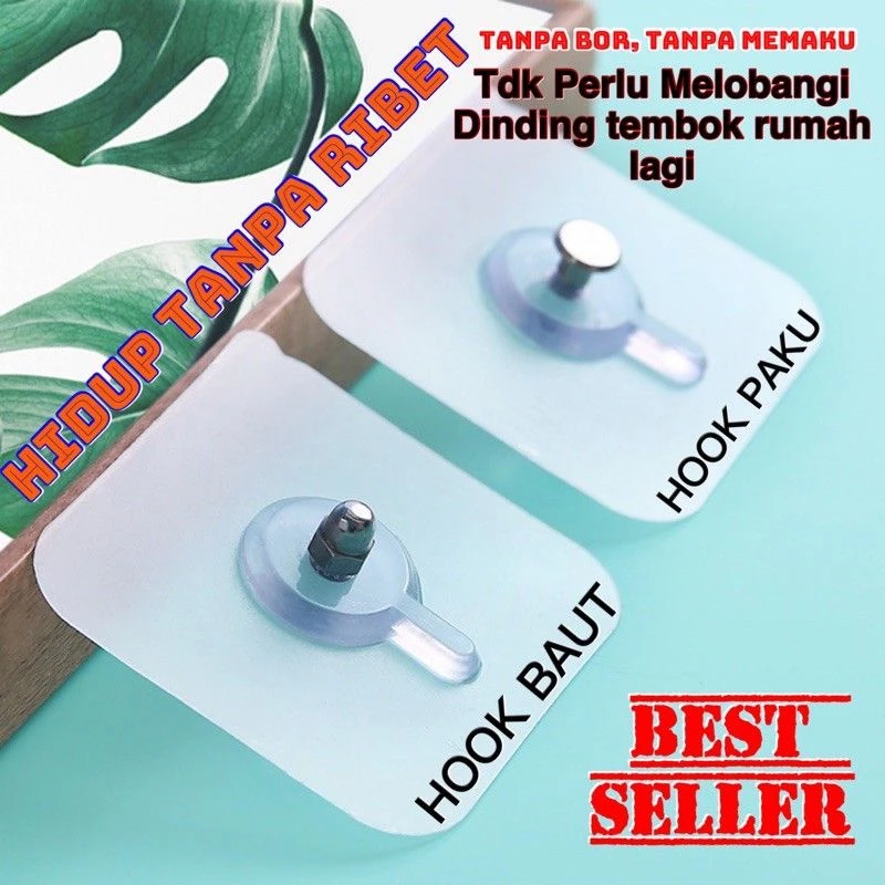 Hook Magic Gantungan Tempel Cantolan Serbaguna Pengganti Paku Tempelan Dinding Kuat Kaca Keramik