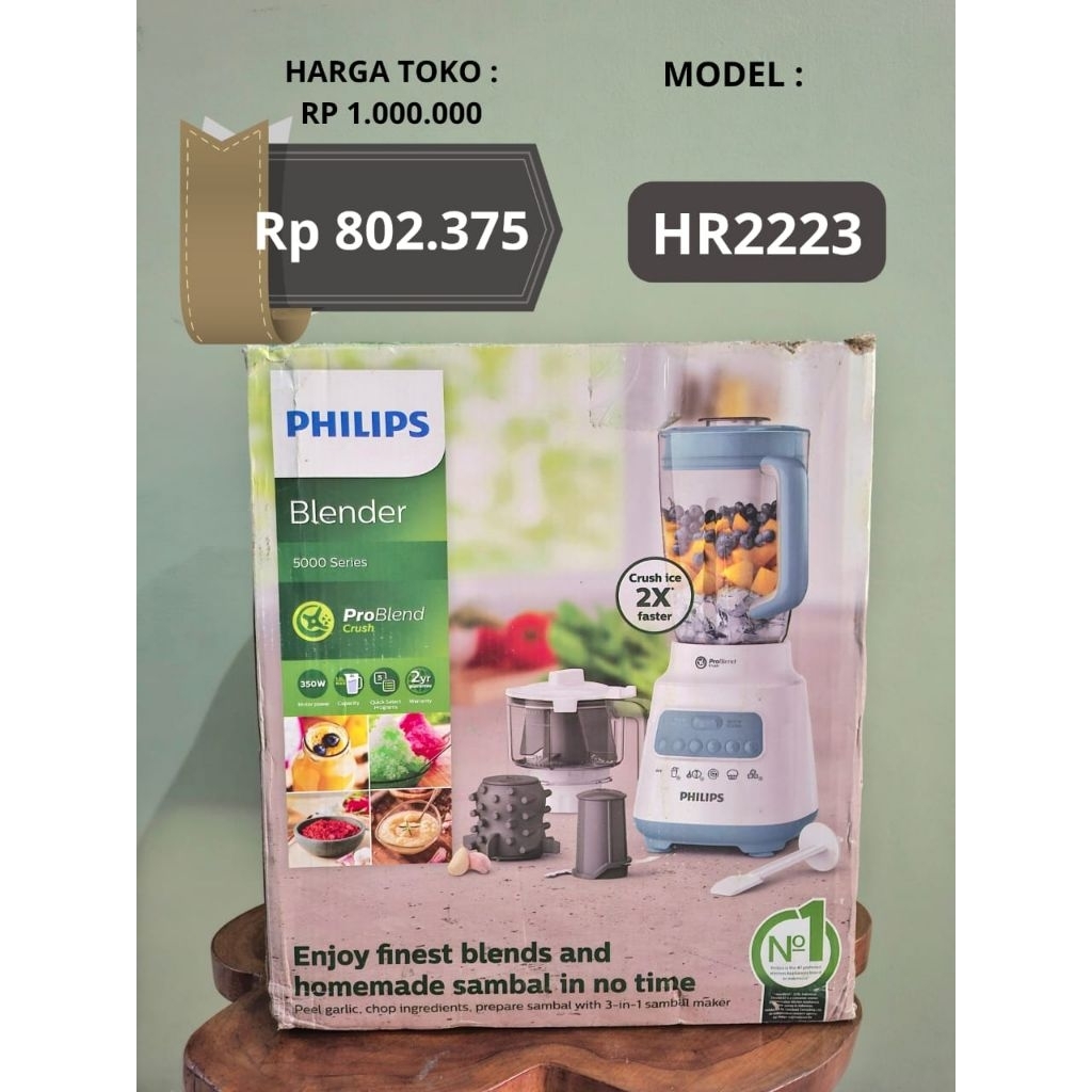 Blender Philips 2 L - 5000 Series HR2223/60 - 5 Pengaturan Prasetel, Motor 350 W, Teknologi ProBlend