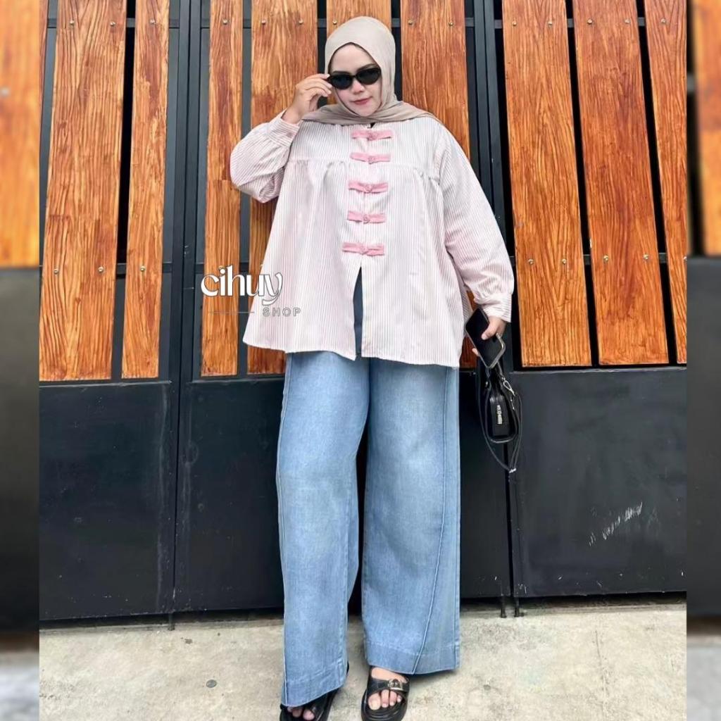 [CIHUY] - Aira Blouse Salur Cheongsam Jumbo Atasan Wanita Bigsize