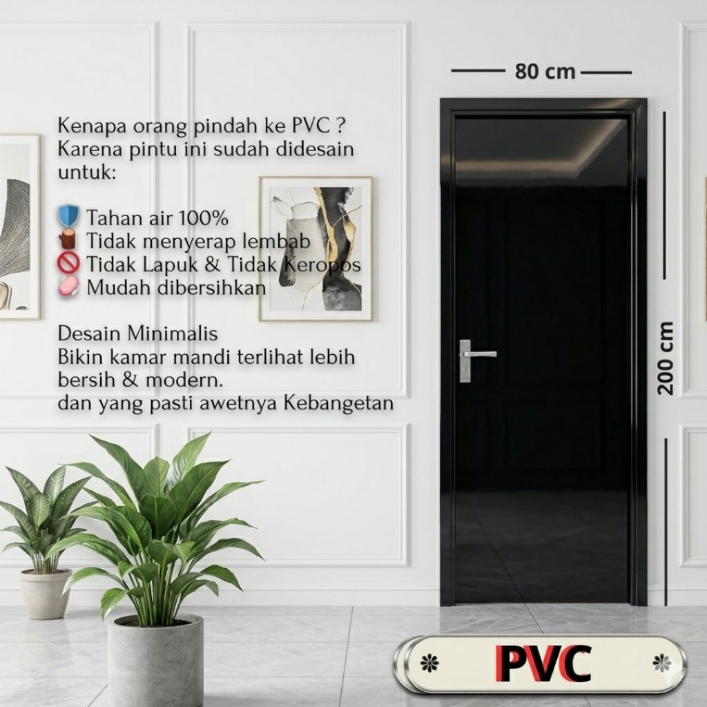 Pintu Kamar Tidur Kamar Mandi PVC 80x200 cm