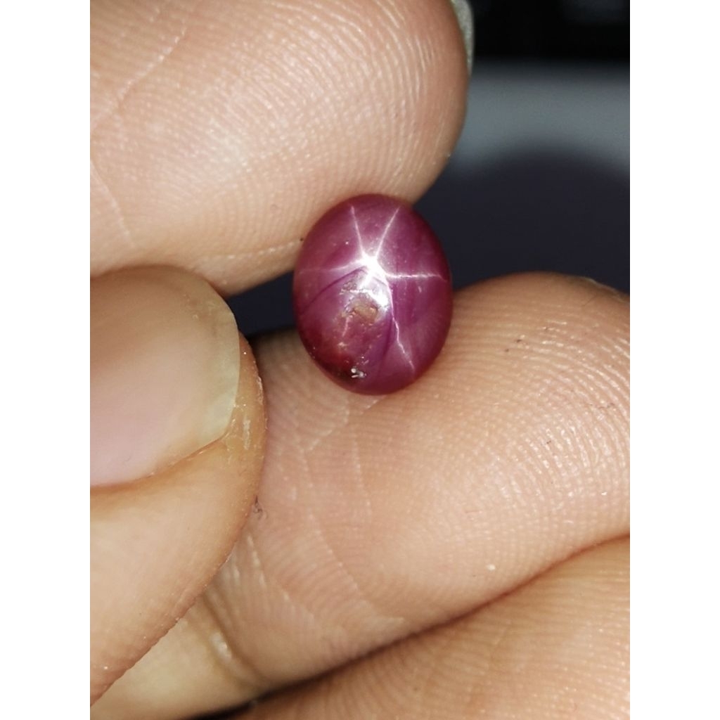 Natural Ruby Star 8.5 x 7 x 3.8 mm 2.55 Ct Merah Bintang Super Oval Cabochon Unik Code 2106