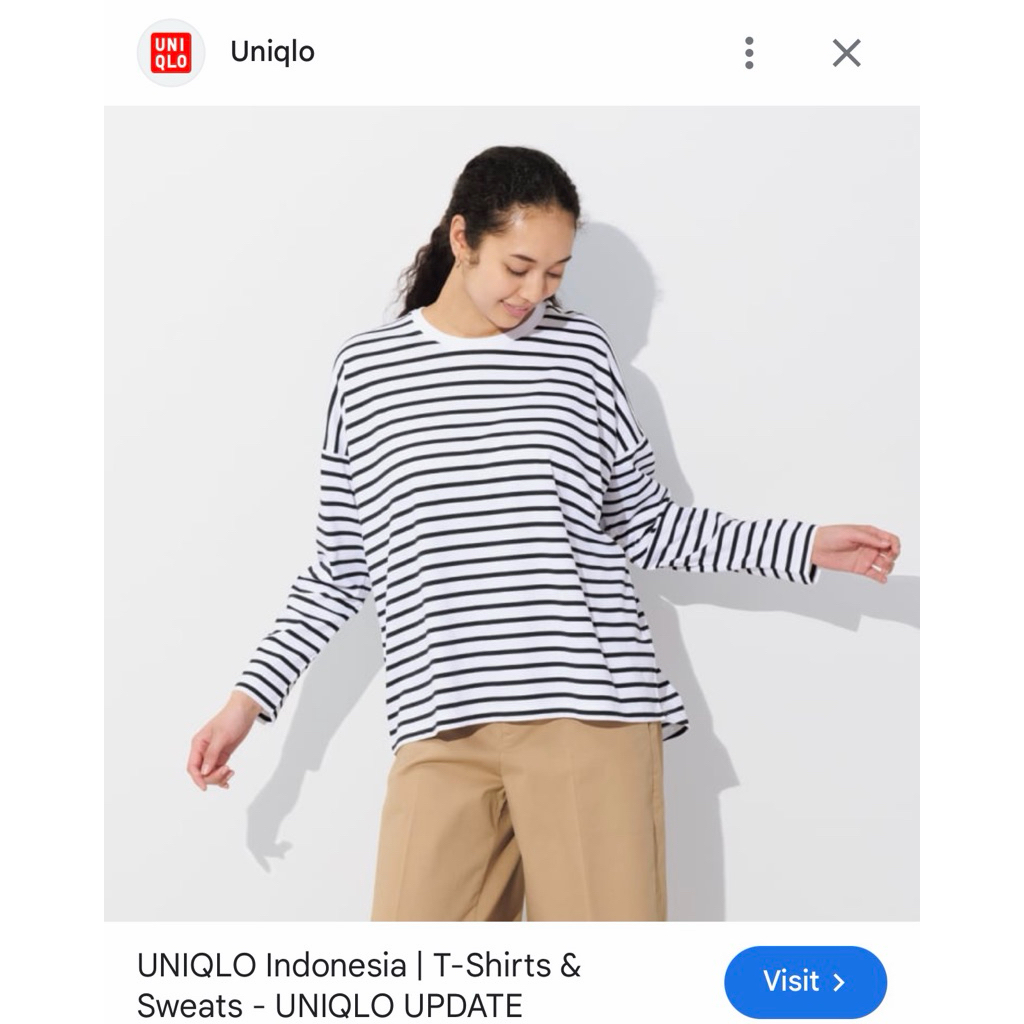 [PRELOVED] Women's AIRism Cotton T-Shirt off white | Long Sleeve Stripe | UNIQLO