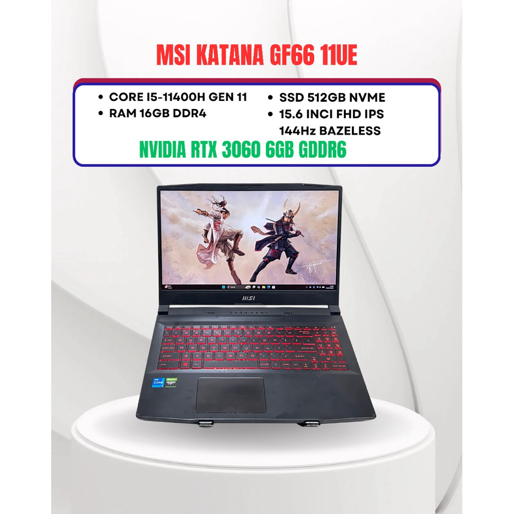 MSI KATANA GF66 11UE CORE I5-11400H NVIDIA RTX 3060 6GB RAM 16GB SSD 512GB 15.6INCI 144Hz