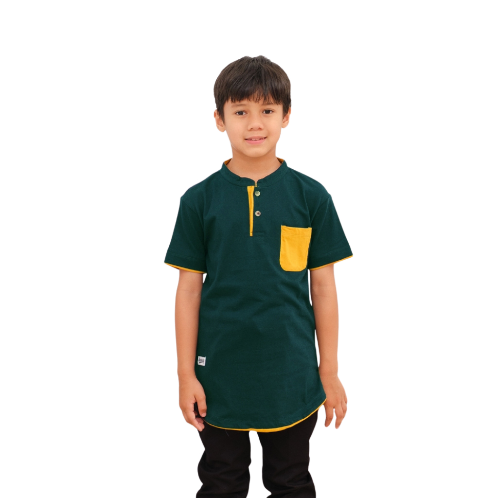 ORKIDS Baju Kaos Kurta Anak Kerah Shanghai Quaz Green Muztard