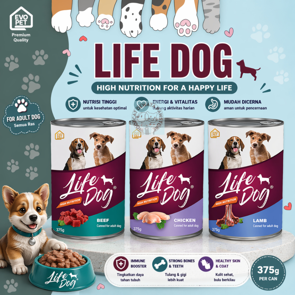 Life Dog Anjing Kaleng All Variant Adult 375G Wet Food/ LIFE DOG CHICKEN/ LIFE DOG BEEF/ LIFE DOG LA