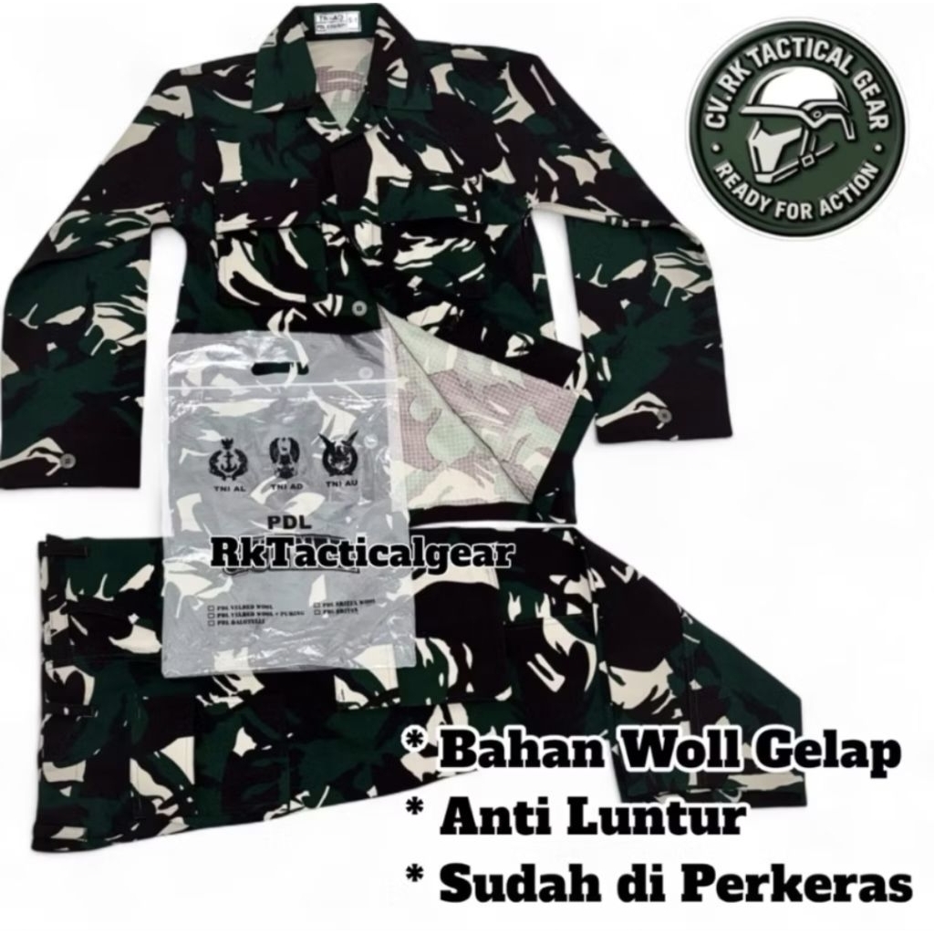 Baju PDL TNI  Stelan Loreng Malvinas - Baju PDL TNI AD AL AU Bahan Woll Premium (Warna Gelap)