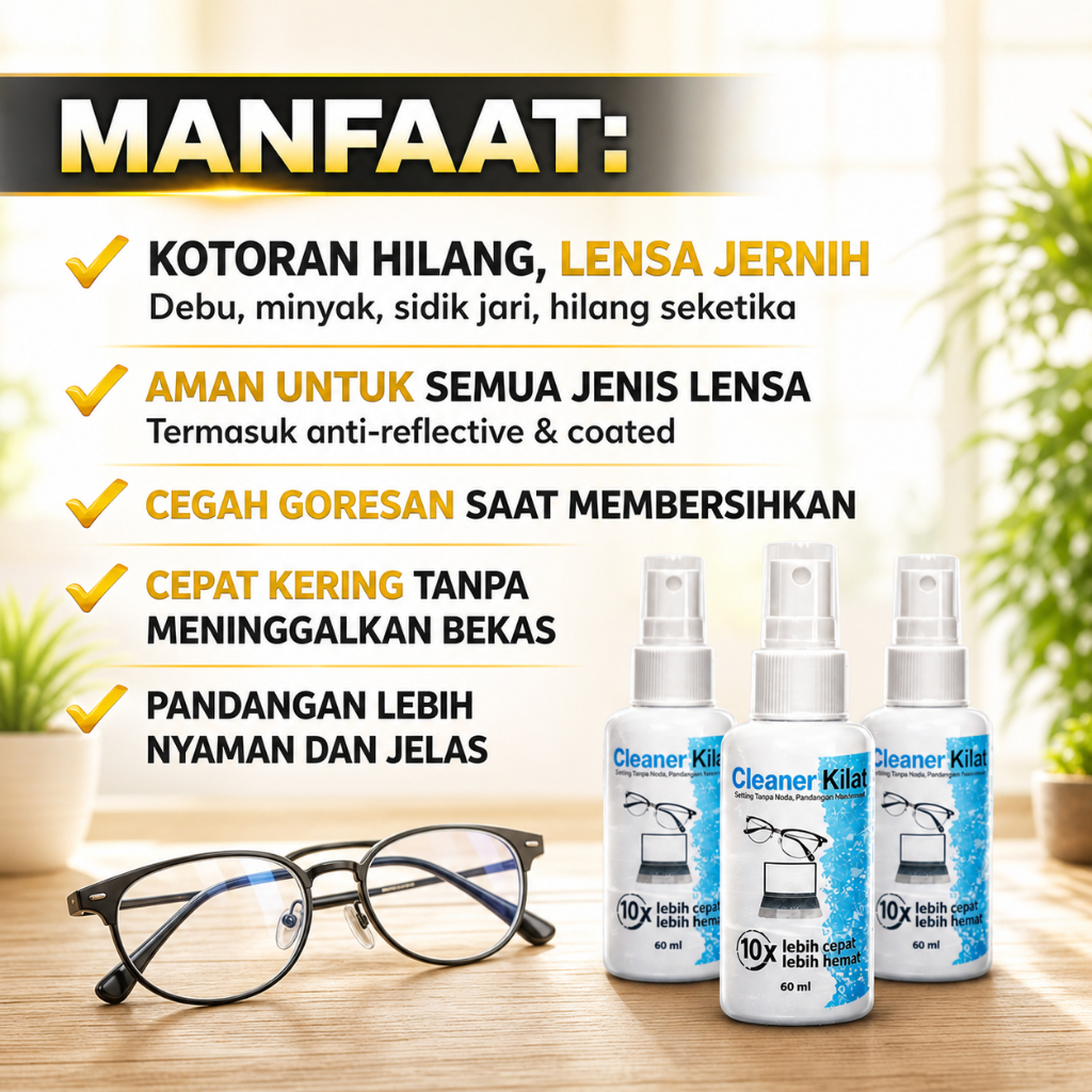 3 pcs  Cleaner Kilat Pembersih Lensa Kacamata Anti Fog 60 ml - Lens Cleaner Anti Embun untuk Kaca Ma