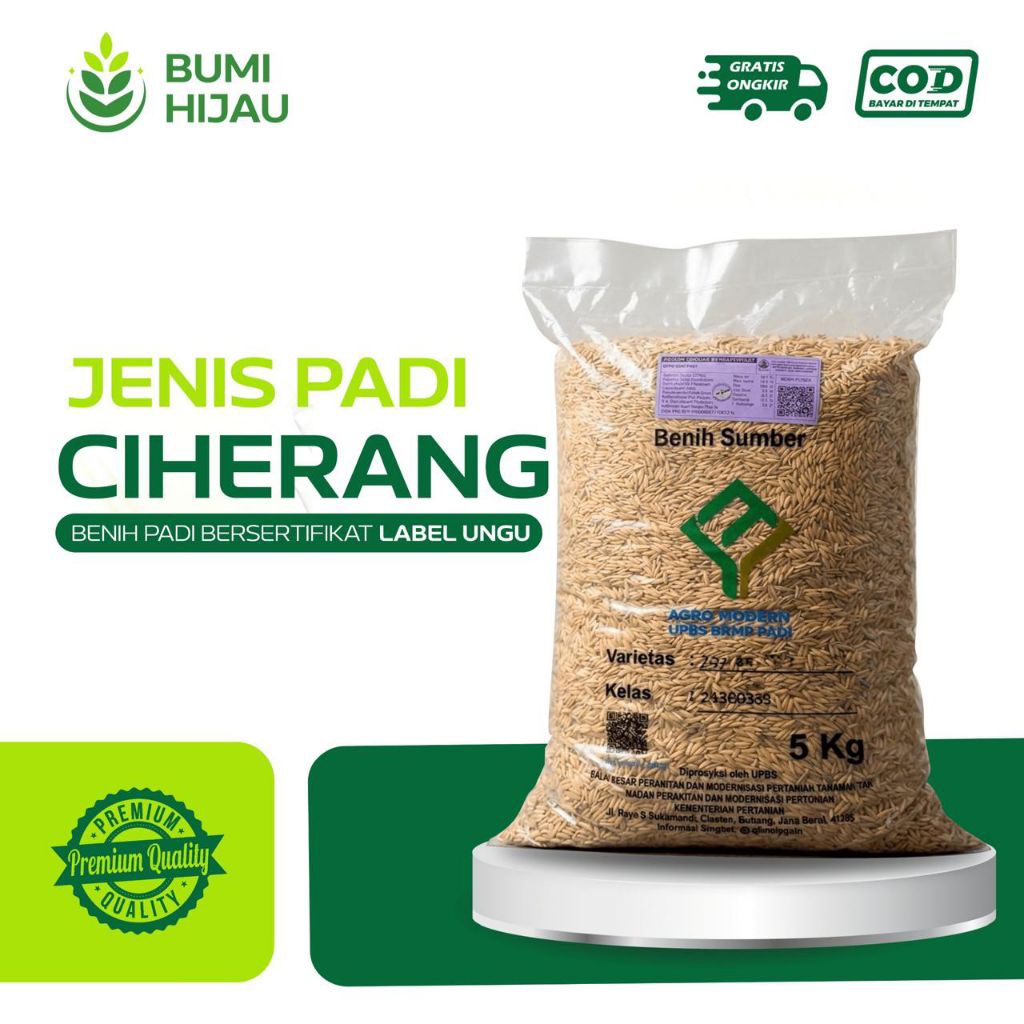 Benih padi bibit padi CIHERANG bersertifikat kualitas premium kemasan 5 kg