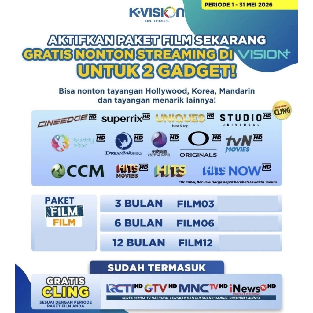 Voucher Paket FILM K-Vision 30 Hari