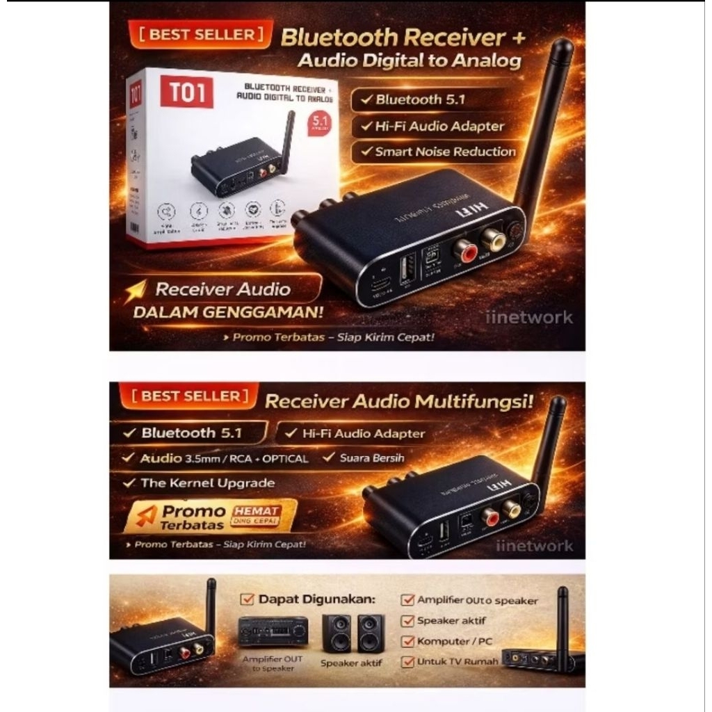 Bluetooth Audio Receiver 5.1 Digital to Analog HD Stereo - TO1 Receiver