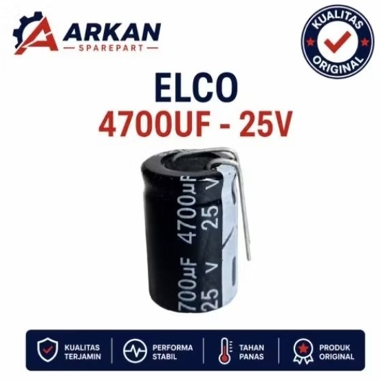 Kapasitor Elco 4700uF 25VKualitad Original Kapasitor Elko Elektrolit Premium tahan panas