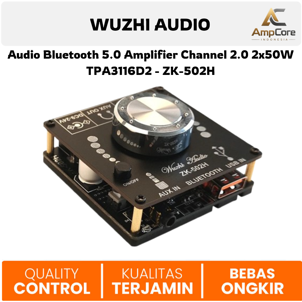 AmpCore - Wuzhi Audio Bluetooth 5.0 Amplifier Channel 2.0 2x50W TPA3116D2 - ZK-502H