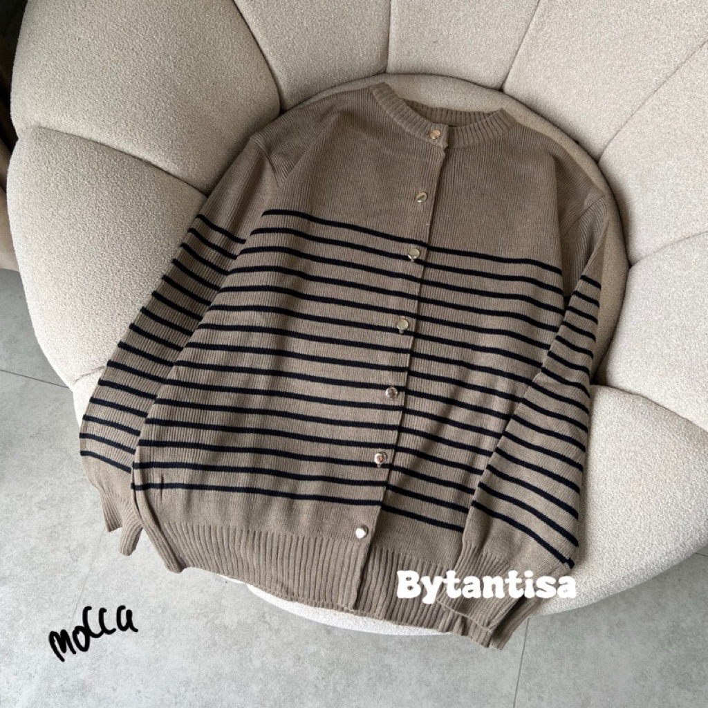 PRELOVED MOCCA STRIPE CARDIGAN BY TANTISA | PRELOVED CARDIGAN RAJUT | PRELOVED CARDIGAN STRIPE | PRE