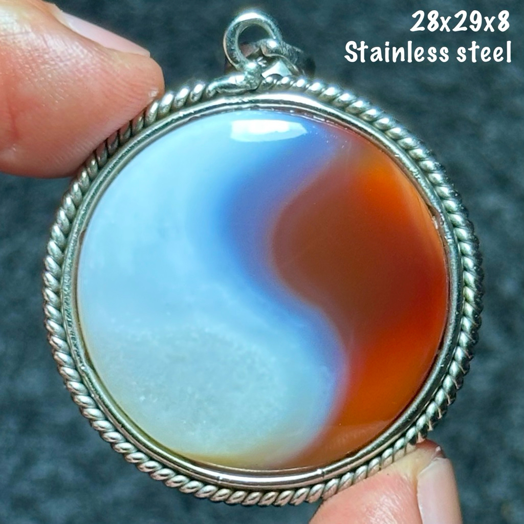 Liontin Batu Akik Natural Baturaja Puser Motif Yin Yang Jumbo Kristal (asli alam)