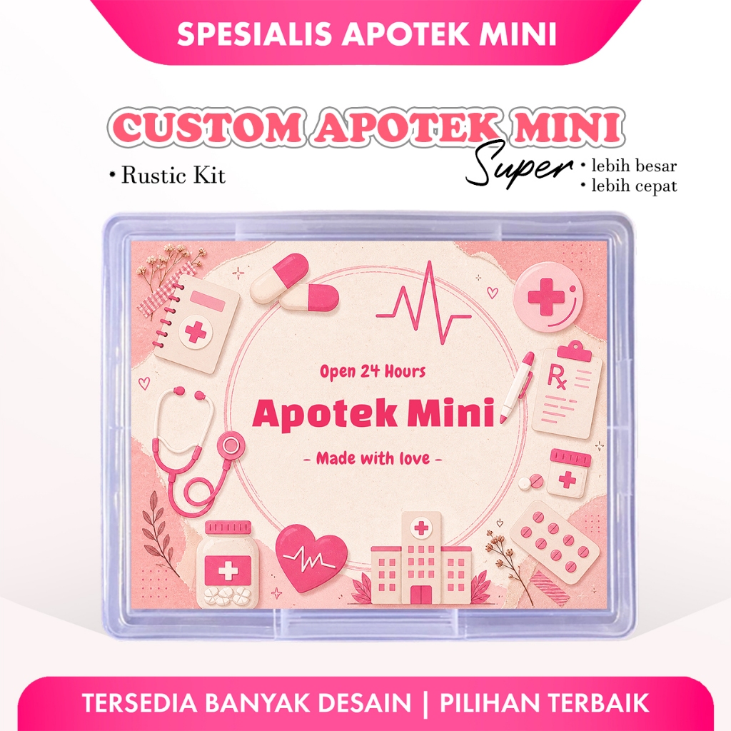 Apotek Mini Super Ready Stock Kotak P3K Custom Stiker Lucu Hadiah - Rustic Kit