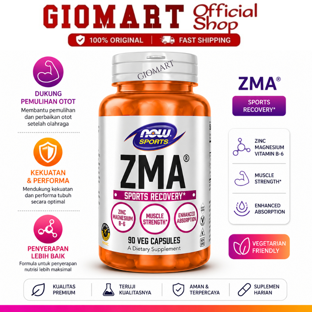 NOW Foods Sports ZMA 90 Veg Capsules - Suplemen Recovery Otot & Tidur Nyenyak Original USA Zink Magn