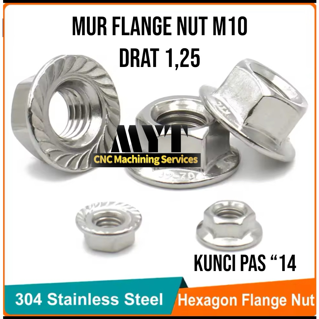 Flange Mur M10 Flange Nut Flange Mur Putih M 10 Kunci Pas 14