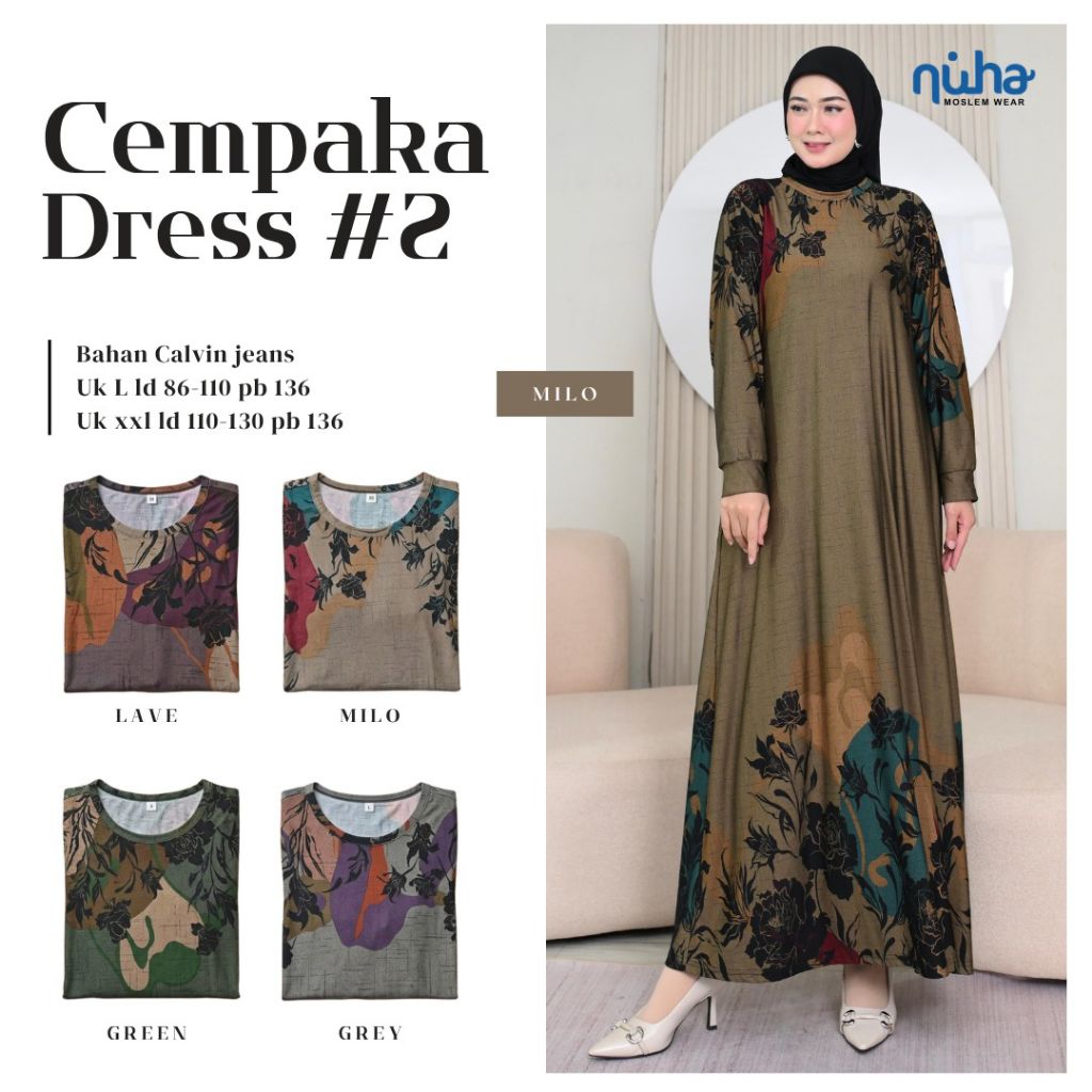 cempaka dress || gamis wanita bahan calvin jeans size standar dan jumbo