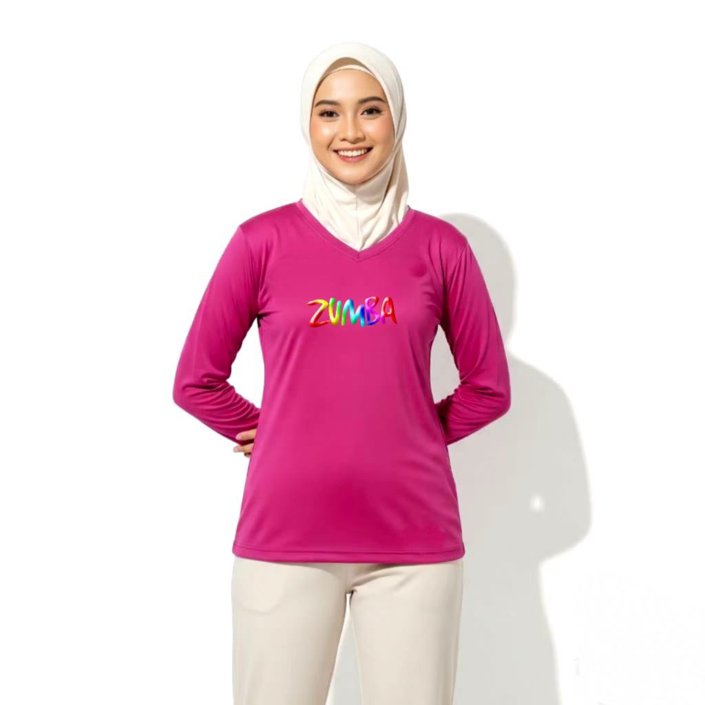 Kaos Jersey Olahraga Wanita Senam Zumba Aeorobic Lengan Panjang